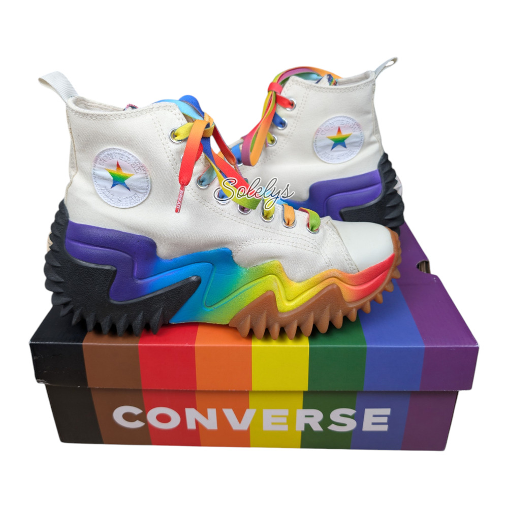 Converse Run Star Motion High Top Pride Rainbow Lace Platform Sneaker Womens 8.5